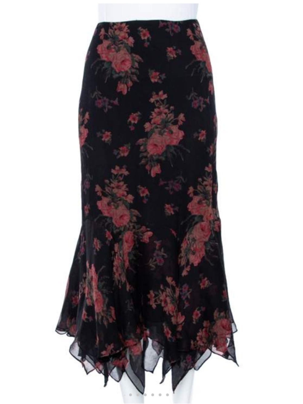 Polo Ralph Lauren silk scarf hem dark floral midi skirt